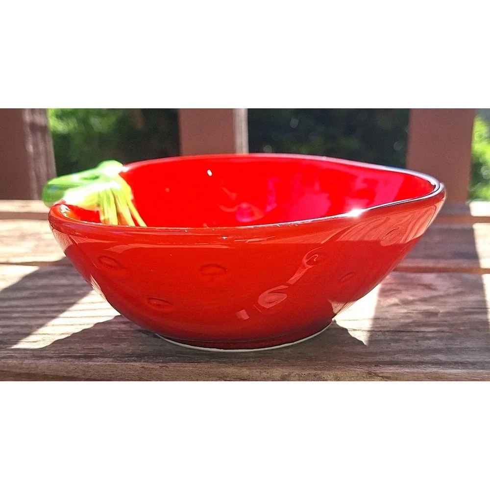 Vtg Pier One Japan Ceramic Strawberry Bowl Fruit Shaped Dish Cottagecore Decor